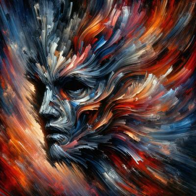The primary subject of the image is a close-up of a person's face, which appears to be a painting or digital artwork. The face is surrounded by a vibrant and colorful background, featuring a mix of red, blue, and orange hues. The visual style of the image suggests that it is a creative and artistic representation of the human face, possibly inspired by abstract art or digital art techniques. The overall atmosphere of the image is dynamic and engaging, with the colors and patterns creating a sense of depth